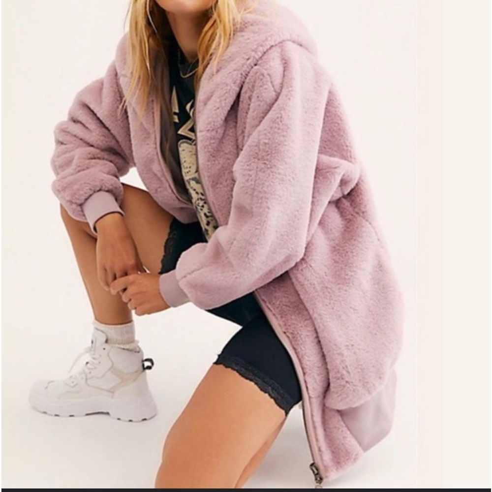 Free People Turn Up Zip Off Faux Fur Hoodie Coat Jacket Small